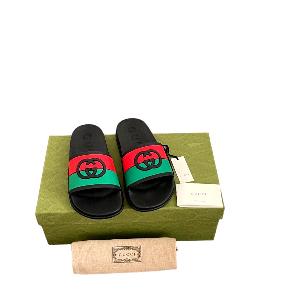 GUCCI Women's Interlocking G Slide Sandal Black Red Green Size 37 NEW - Picture 6 of 15